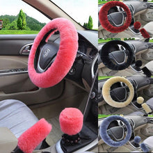 将图片加载到图库查看器,Universal Cute and Stylish Fluffy Fur Steering Wheel Cover Steering-wheel Plush Car Steering Wheel Warm Soft Fur Fuzzy Steering Wheel Covers Winter Faux fur Hand Brake & Gear Cover Set Car Interior Accessories Fuzzy Steering Wheel Cover for Women