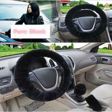 将图片加载到图库查看器,Universal Cute and Stylish Fluffy Fur Steering Wheel Cover Steering-wheel Plush Car Steering Wheel Warm Soft Fur Fuzzy Steering Wheel Covers Winter Faux fur Hand Brake & Gear Cover Set Car Interior Accessories Fuzzy Steering Wheel Cover for Women