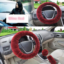 将图片加载到图库查看器,Universal Cute and Stylish Fluffy Fur Steering Wheel Cover Steering-wheel Plush Car Steering Wheel Warm Soft Fur Fuzzy Steering Wheel Covers Winter Faux fur Hand Brake & Gear Cover Set Car Interior Accessories Fuzzy Steering Wheel Cover for Women