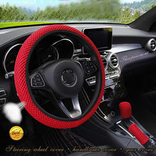 将图片加载到图库查看器,Universal Ice Silk Steering Wheel Cover Wear-resistant Anti-slip Car Accessories Microfiber Breathable Ice Silk Steering Wheel Cover Gear Handbrake Breathable Anti-Slip Warm Steering Wheel Cover Winter Cool Summer Cover Interior