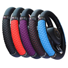 将图片加载到图库查看器,Universal PU Leather Bling Car Steering Wheel Cover Diamond Leather Steering Wheel Cover with Bling Crystal Rhinestones Steering Wheel for Women Girls, Universal Fit Rhinestone Steering Wheel Cover Case Auto Interior Decor 37-38cm