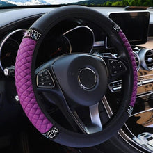 将图片加载到图库查看器,Universal PU Leather Bling Car Steering Wheel Cover Diamond Leather Steering Wheel Cover with Bling Crystal Rhinestones Steering Wheel for Women Girls, Universal Fit Rhinestone Steering Wheel Cover Case Auto Interior Decor 37-38cm