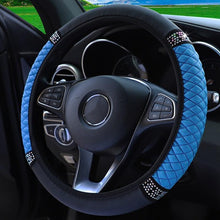 将图片加载到图库查看器,Universal PU Leather Bling Car Steering Wheel Cover Diamond Leather Steering Wheel Cover with Bling Crystal Rhinestones Steering Wheel for Women Girls, Universal Fit Rhinestone Steering Wheel Cover Case Auto Interior Decor 37-38cm