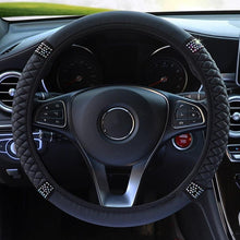 将图片加载到图库查看器,Universal PU Leather Bling Car Steering Wheel Cover Diamond Leather Steering Wheel Cover with Bling Crystal Rhinestones Steering Wheel for Women Girls, Universal Fit Rhinestone Steering Wheel Cover Case Auto Interior Decor 37-38cm