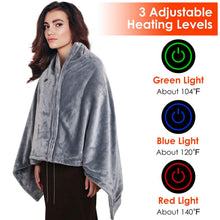 Load image into Gallery viewer, USB Heated Blanket Poncho Shawl Wrap Throw with Zipper Washable