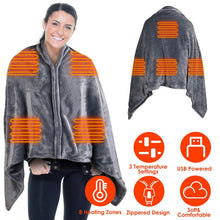 Load image into Gallery viewer, USB Heated Blanket Poncho Shawl Wrap Throw with Zipper Washable