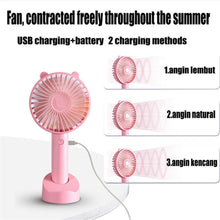 Load image into Gallery viewer, USB Mini Handheld Fan Cooler Portable Small Charging Fan Mini Silent Charging Desk Dormitory Office Student Gifts Long Personal Small Desk Fan with Base, Lightweight Rechargeable USB Handheld Fan