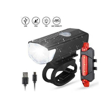 Load image into Gallery viewer, USB Rechargeable 3 Mode Bicycle Front Light Lamp Bike Headlight Cycling LED Powerful Bicycle Front Headlight Waterproof Bike Headlight End Tail Light Set 300 Lumen