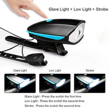 Load image into Gallery viewer, USB Rechargeable LED Display Light Bike Front Light Headlights Electric Horn Bell Cycling Rainproof Flashlight Waterproof Bicycle Lights With Horn Bike Lights For Road Electric Scooter And Mountain Bike Night Safety Flashlight