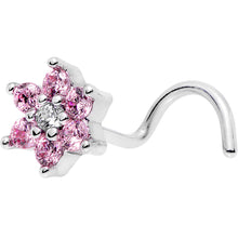 Load image into Gallery viewer, 20G 1/4 Pink and Clear CZ Gem Flower Left Nose Screw