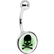 Load image into Gallery viewer, Green Black Skull Belly Ring