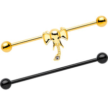 Load image into Gallery viewer, Black Gold Tone Anodized Elephant Industrial Barbell Set of 2