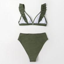 Load image into Gallery viewer, V-neck Ruffled High-waist Bikini Sets Swimsuit Womens Ruffle Flounce Triangle Bathing Suits Cute Two Piece Swimsuits Women Solid Brown Two Pieces Swimwear New Beach Bathing Suits