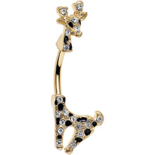 Load image into Gallery viewer, Clear Gem Gold PVD Black Spots Giraffe Double Mount Belly Ring