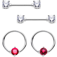 Load image into Gallery viewer, 5/8 Clear Pink Gem Captive Ring Straight Barbell Nipple Ring Set