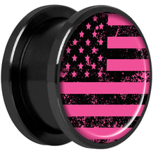 Load image into Gallery viewer, Pink American Flag Black Anodized Screw Fit Plug Set 5/8