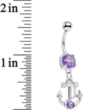 Load image into Gallery viewer, Purple Faux Opal Pirates Cove Nautical Anchor Dangle Belly Ring