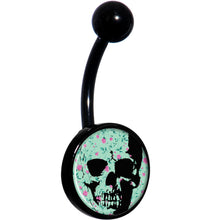 将图片加载到图库查看器,Green Pink Floral Skull Black Belly Ring