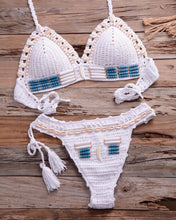 Load image into Gallery viewer, Vintage Blue Bikinis 2 Piece Halter Bikini Set Women High Waist Sequin Swimsuit Set Handmade Crochet High Quality Swimsuit Women Push Up Swimwear Knitted Beach Wear Bathing Suit