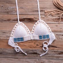 Load image into Gallery viewer, Vintage Blue Bikinis 2 Piece Halter Bikini Set Women High Waist Sequin Swimsuit Set Handmade Crochet High Quality Swimsuit Women Push Up Swimwear Knitted Beach Wear Bathing Suit