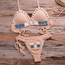 Load image into Gallery viewer, Vintage Blue Bikinis 2 Piece Halter Bikini Set Women High Waist Sequin Swimsuit Set Handmade Crochet High Quality Swimsuit Women Push Up Swimwear Knitted Beach Wear Bathing Suit