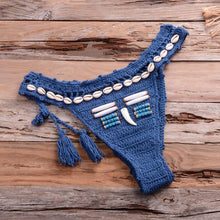 Load image into Gallery viewer, Vintage Blue Bikinis 2 Piece Halter Bikini Set Women High Waist Sequin Swimsuit Set Handmade Crochet High Quality Swimsuit Women Push Up Swimwear Knitted Beach Wear Bathing Suit