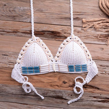 Load image into Gallery viewer, Vintage Blue Bikinis 2 Piece Halter Bikini Set Women High Waist Sequin Swimsuit Set Handmade Crochet High Quality Swimsuit Women Push Up Swimwear Knitted Beach Wear Bathing Suit