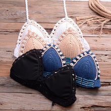 Load image into Gallery viewer, Vintage Blue Bikinis 2 Piece Halter Bikini Set Women High Waist Sequin Swimsuit Set Handmade Crochet High Quality Swimsuit Women Push Up Swimwear Knitted Beach Wear Bathing Suit