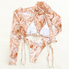 Load image into Gallery viewer, Vintage Halter Printed Leopard Bikini Female Lace Up Bottom Swimsuit Women Swimwear Long Sleeve Bathing Suits Leopard Print Swimsuit Three-pieces Bikini Set Long Sleeve Bathing Suit Cute Swimwear