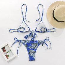 Load image into Gallery viewer, Vintage Print Bikini Female Handwork Small Ruffle Swimming Suit For Women Swimwear High Cut Bikini Set String Print Halter String Triangle Bikini Set Luxury Swimwear Two Piece Swimsuit