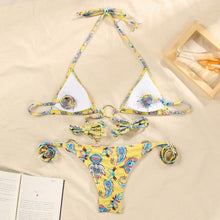Load image into Gallery viewer, Vintage Print Bikini Female Handwork Small Ruffle Swimming Suit For Women Swimwear High Cut Bikini Set String Print Halter String Triangle Bikini Set Luxury Swimwear Two Piece Swimsuit