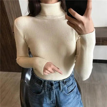 将图片加载到图库查看器,Vintage Style Autumn Winter Thick Sweater For Women Knitted Ribbed Pullover Sweater Long Sleeve Turtleneck Slim Jumper Soft Warm Pullover