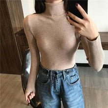 将图片加载到图库查看器,Vintage Style Autumn Winter Thick Sweater For Women Knitted Ribbed Pullover Sweater Long Sleeve Turtleneck Slim Jumper Soft Warm Pullover