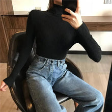 将图片加载到图库查看器,Vintage Style Autumn Winter Thick Sweater For Women Knitted Ribbed Pullover Sweater Long Sleeve Turtleneck Slim Jumper Soft Warm Pullover