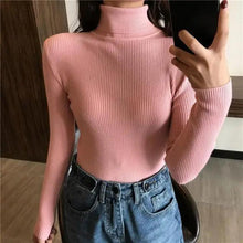 将图片加载到图库查看器,Vintage Style Autumn Winter Thick Sweater For Women Knitted Ribbed Pullover Sweater Long Sleeve Turtleneck Slim Jumper Soft Warm Pullover