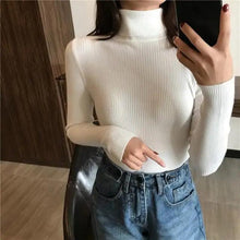 将图片加载到图库查看器,Vintage Style Autumn Winter Thick Sweater For Women Knitted Ribbed Pullover Sweater Long Sleeve Turtleneck Slim Jumper Soft Warm Pullover