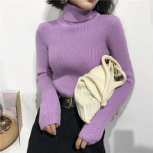 将图片加载到图库查看器,Vintage Style Autumn Winter Thick Sweater For Women Knitted Ribbed Pullover Sweater Long Sleeve Turtleneck Slim Jumper Soft Warm Pullover