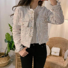Load image into Gallery viewer, Vintage Style Autumn Winter Tweed Jackets For Women O-Neck Long Sleeve Loose Wool Coat Single Breasted Outwear For Girls