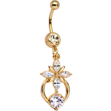 将图片加载到图库查看器,Clear Gem Gold Anodized Celestial Flower Power Dangle Belly Ring