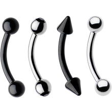 Load image into Gallery viewer, 16G 5/16 Black Plated Steel Curved Barbell Eyebrow Ring Set of 4