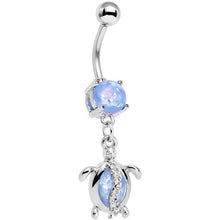 将图片加载到图库查看器,Aqua Faux Opal Clear Gem Beach Turtle Dangle Belly Ring