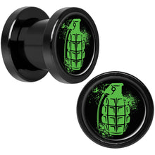 将图片加载到图库查看器,Green Grenade Black Anodized Screw Fit Plug Set 0G