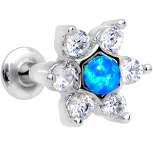 Load image into Gallery viewer, 1/4 Blue Faux Opal Internally Threaded Star Flower Labret Monroe