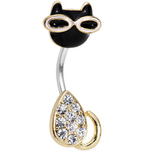 将图片加载到图库查看器,Clear Gem Cool Cat Double Mount Belly Ring