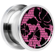 Load image into Gallery viewer, Pink Floral Lace Steel Screw Fit Plug Set 1/2