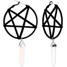 Load image into Gallery viewer, Opalite Stone Black Star Pentagram Tunnel Plug Earrings