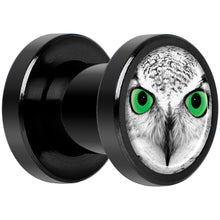 Load image into Gallery viewer, Black White Owl Black Anodized Screw Fit Plug Set 2G