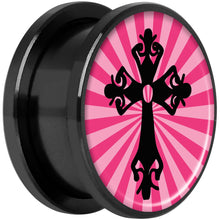 Load image into Gallery viewer, Pink Black Radiant Cross Black Anodized Screw Fit Plug Set 18mm