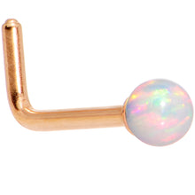 Load image into Gallery viewer, White 2.5mm Synthetic Opal Ball Rose Gold Tone L-Shape Nose Ring