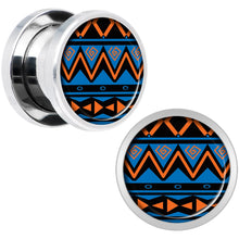 Load image into Gallery viewer, Blue Orange Tribal Print Steel Screw Fit Plug Set 00G